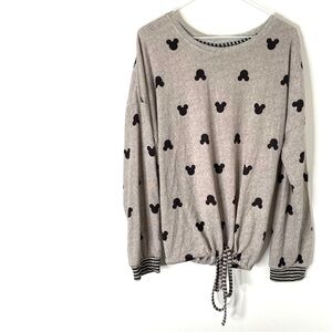 Disney Mickey Mouse Grey Black Drawstring Waist Oversized Pullover Soft Comfy